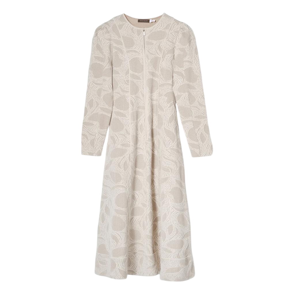 Mint Velvet Neutral Jacquard Zip Detail Midi Dress